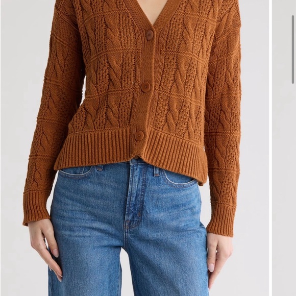 Madewell Sweaters - Madewell open stitch cable cotton brown Knit Cardigan